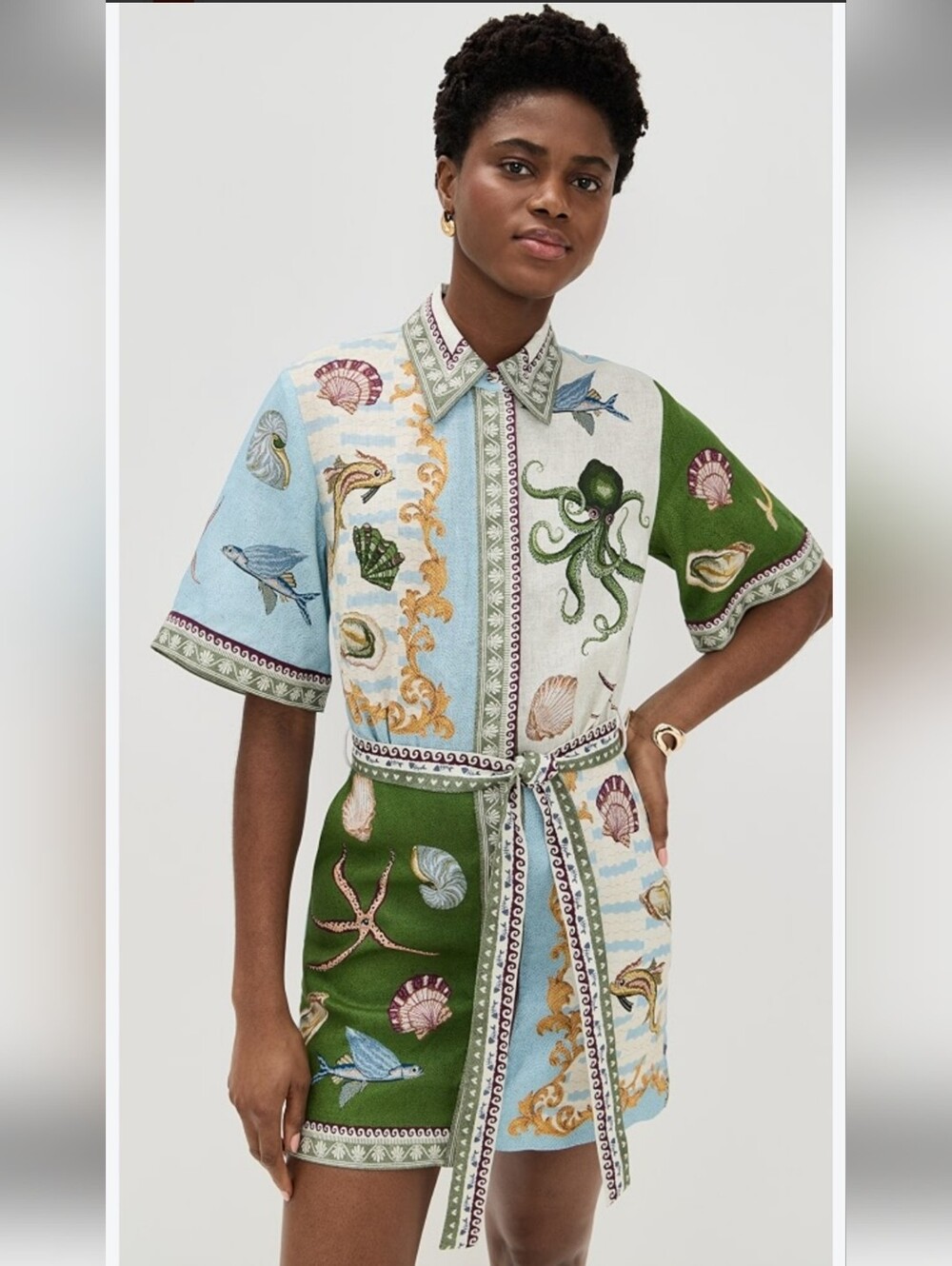 Alemais Green and Light Blue Seashell Print Mini Dress